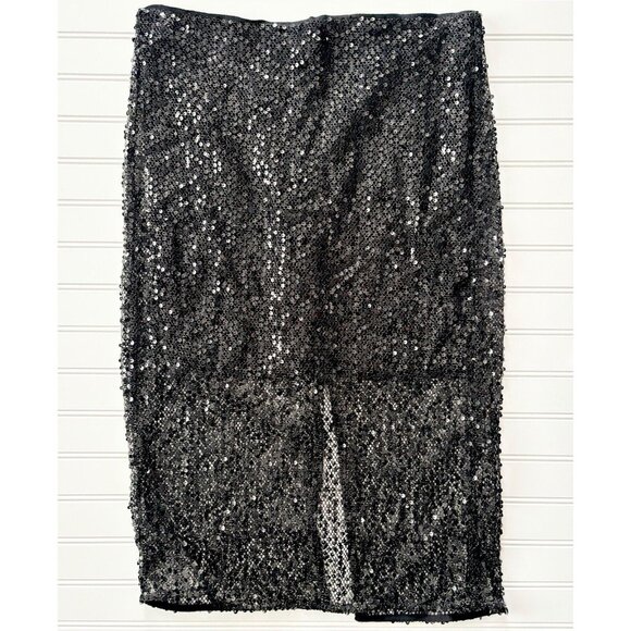 J.Crew Collection Black Sequin Sheer Midi Skirt (Size 8) Cocktail Party Holiday - Picture 2 of 8
